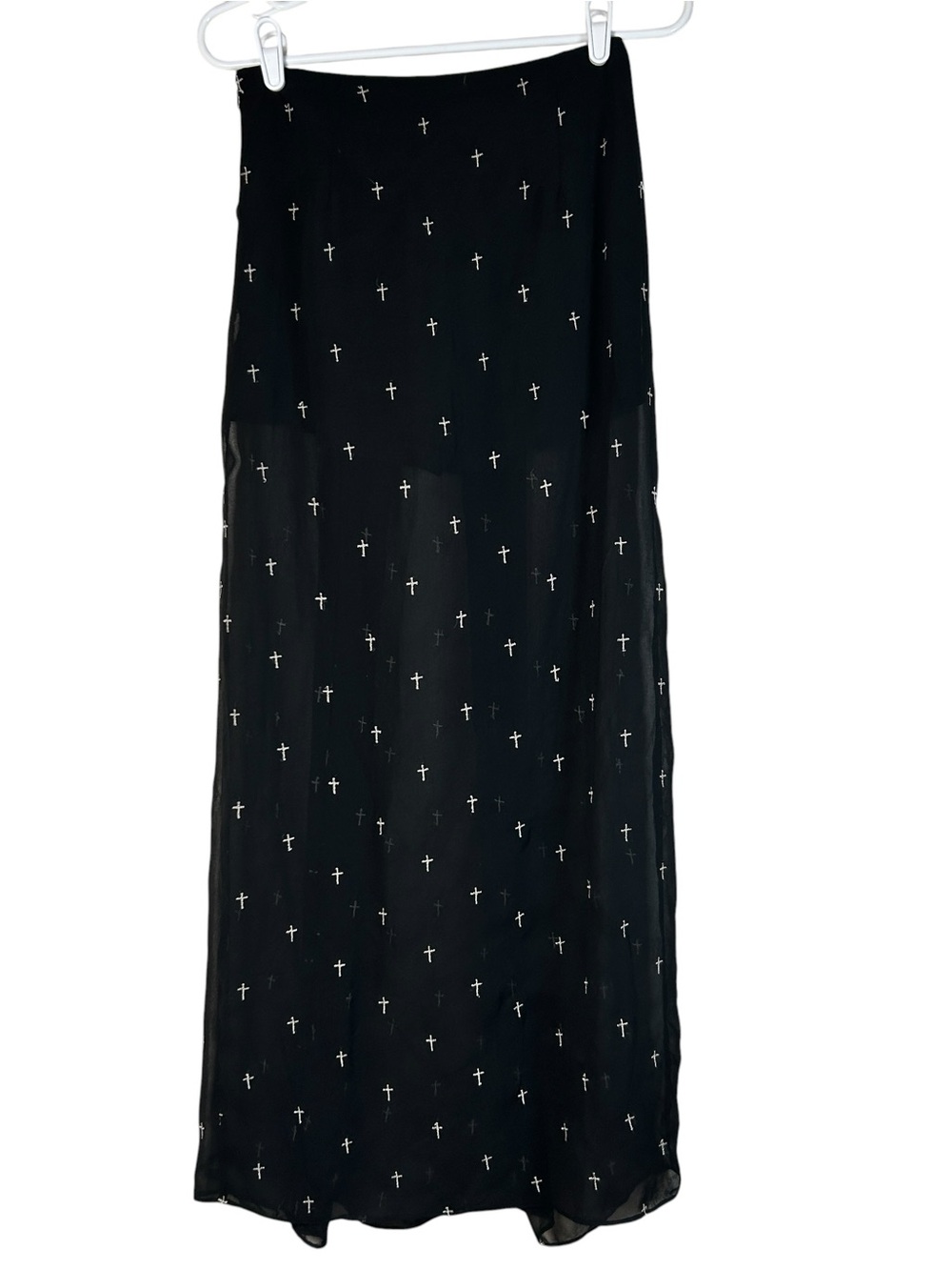Vtg Y2K Foreign Exchange Gothic Cross Mesh Maxi Skort Black